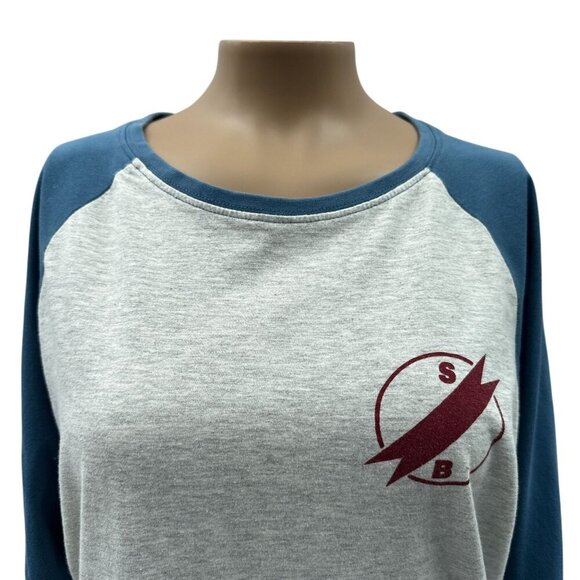 Superbrand Baseball T-Shirt 3/4 Sleeve Raglan Tee Crewneck Gray & Blue Womens M - Picture 2 of 8